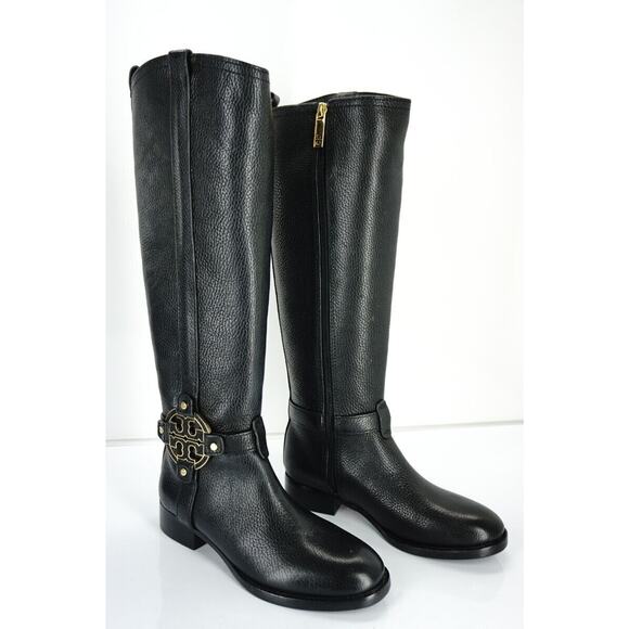 Tory Burch Logo Buckle Amanda Tall Leather Riding Knee High Boots SZ 5 New $495 - Picture 9 of 10
